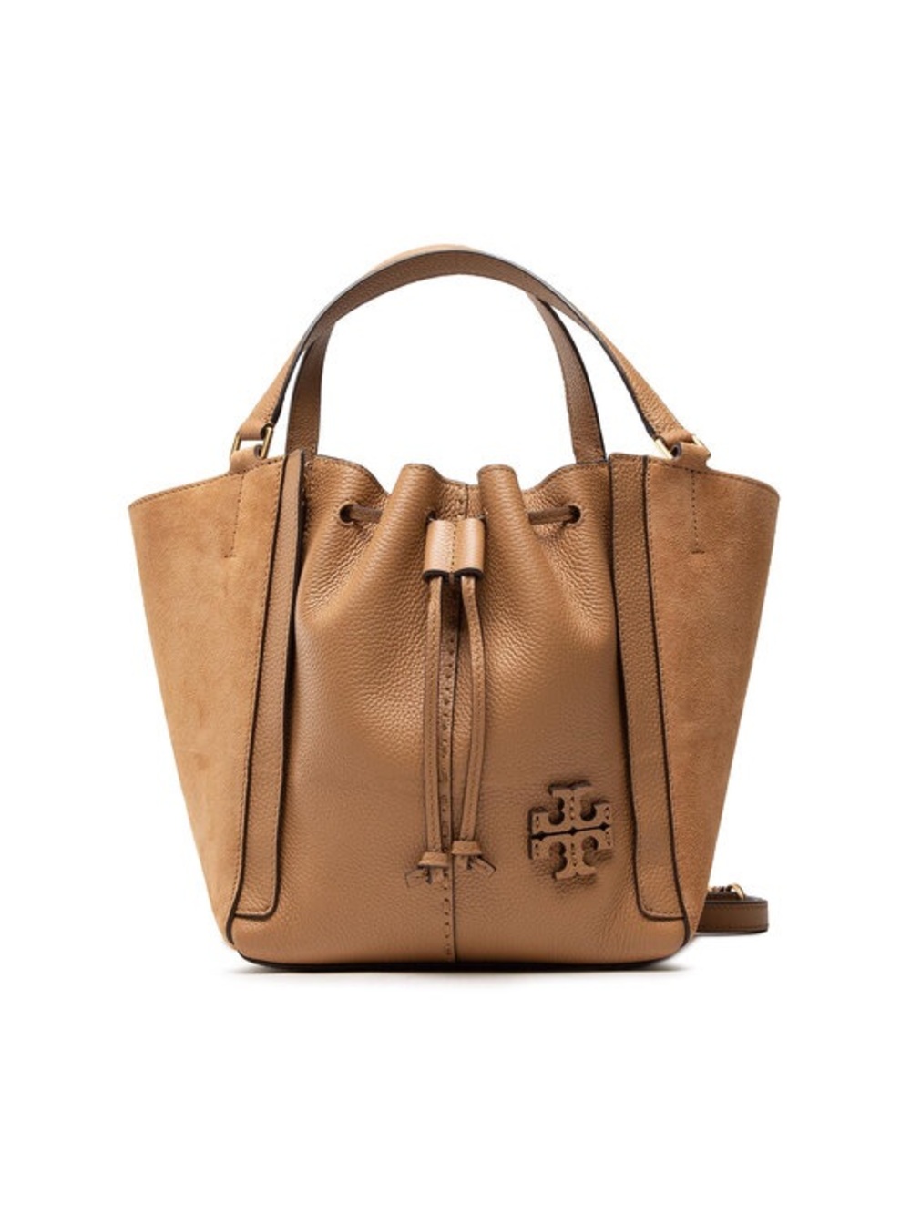 Tory Burch McGraw Dragonfly Satchel Bucket ToteTan Leather Drawstring Cinch Bag